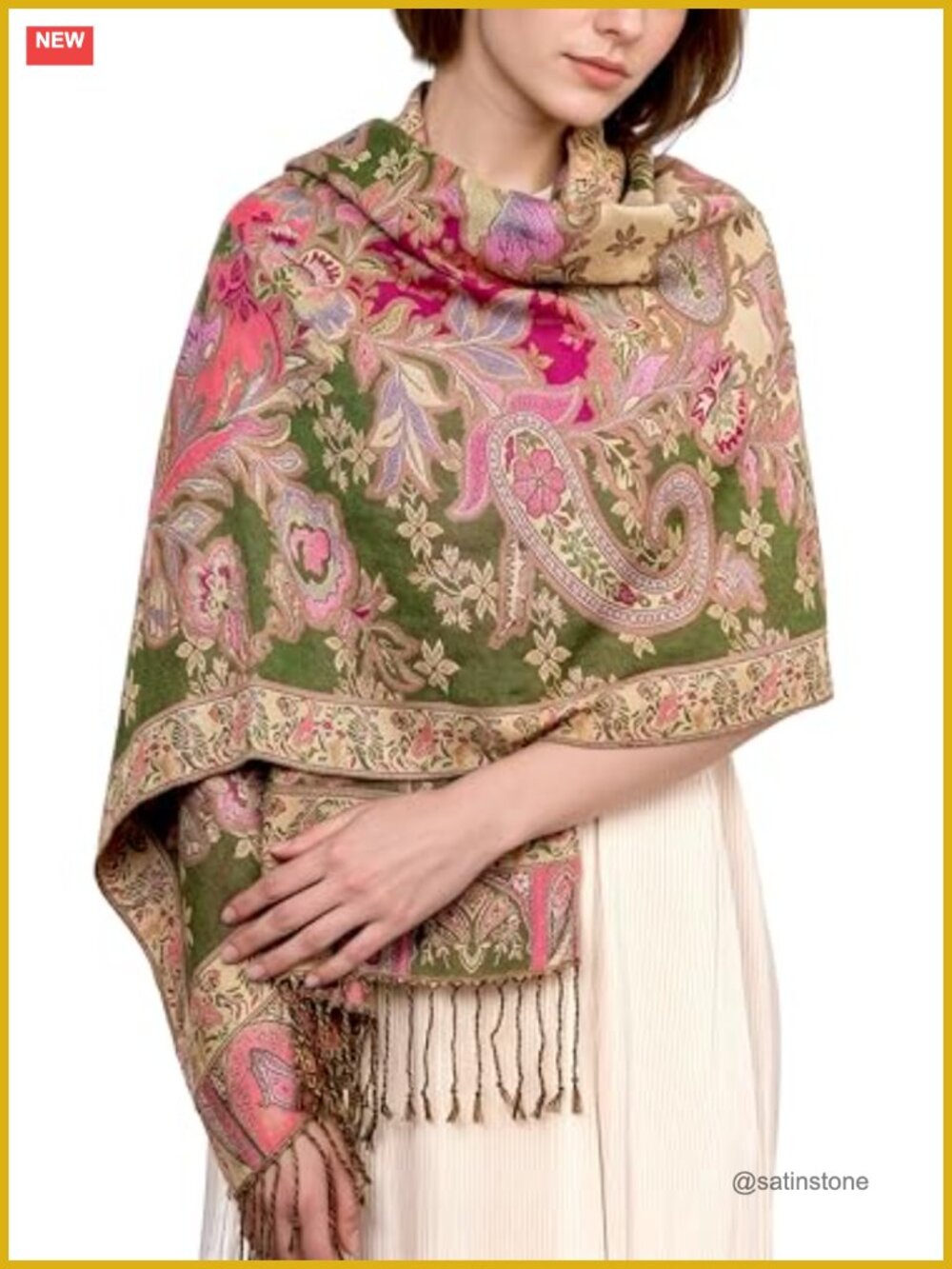 Paisley Floral Pashmina Shawl Wrap - Boho Festival Scarf - 100% Viscose